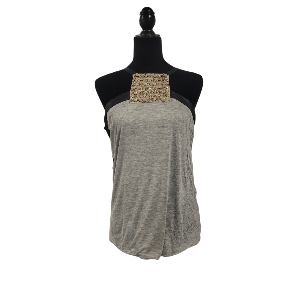 Yigal Azrouel  Racer Back Jeweled Mixed Media Top Size 6